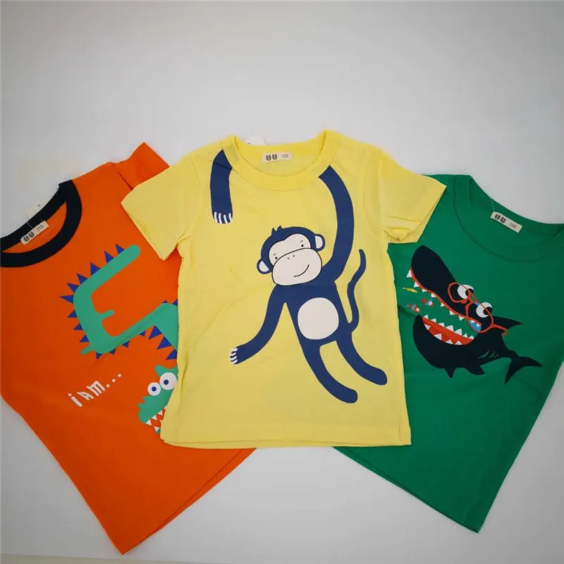 3 шт./лот, футболка для малышей от 2 до 10 лет летняя хлопковая футболка с короткими рукавами и круглым вырезом, яркие цвета для детей