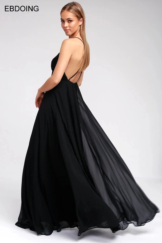 

Robe de soiree Sexy Backless Formal Dresses A-line Black Sleeveless Vestidos de festa Plus Size Evening Dress Party Gowns