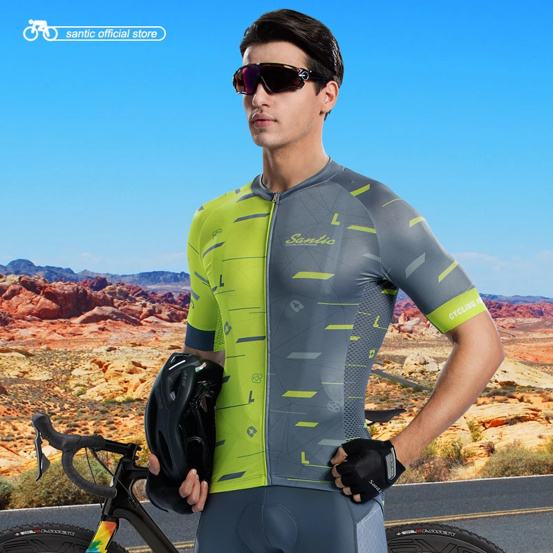 Santic Men Cycling Short Sleeve Jersey Race Fit Bike Jersey Shirt