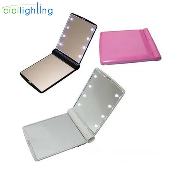 Portable LED Mirror with Light Pink Vanity lights Compact Make Up Pocket Mirrors Vanity Cosmetic Hand Folding led Mirror Lamp 1