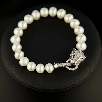 

9mm Freshawater Pearl Leopard Head 21.5cm Bracelet For Women best gift