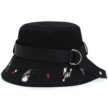 Мужская и женская шляпа-ведро с плоским верхом, с ремнем, с кольцом, с принтом, молния, бриллиант, регулируемая Солнцезащитная шляпа, Пляжная Шляпа