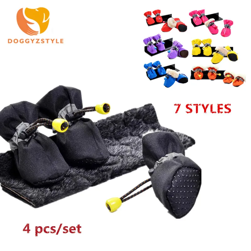 

DOGGYZSTYLE Waterproof 4 pcs/set Pet Dog Shoes Anti-slip Winter Reflective Rain Boots Suit Raincoat For Large Dogs Chihuahua