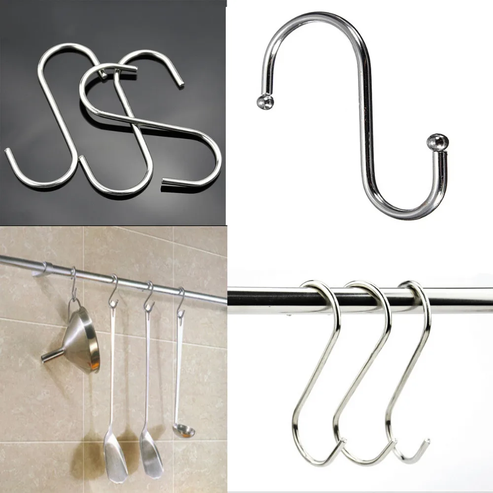 Silver10pcs Stainless Steel Hooks S Design Kitchen Spoon Pan Hanging