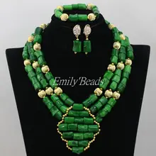 Нигерийские Свадебные африканские бусы коралловые Свадебные украшения ожерелье золотые зеленые Коралловые Бусы Свадебные Ювелирные наборы CJ506