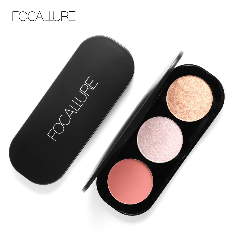 FOCALLURE 3 Colors Blush&Highlighter Palette Face Matte Highlighter