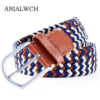 

107cm Rushed Women Adult Solid New Canvas Woven Leather Belts Pin Buckle Elastic Waist Belt Jeans Women's Cinturones Mujer N075