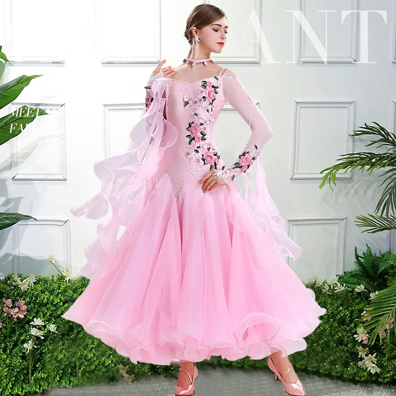 Розовое Бальное Платье стандартного размера плюс бальный танцевальный костюм красное танго платье Венский вальс платье фокстрот танцевальное платье quickstep