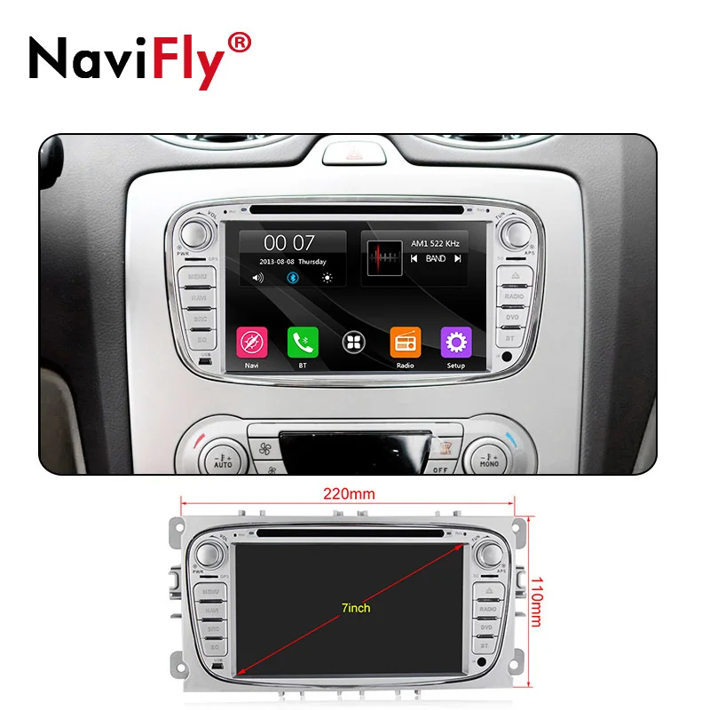 Best Navifly Free shipping 7" car multimedia gps navigation system for ford focus 2008-2011 Car Radio GPS Navi BT 1080P Ipod Map 3