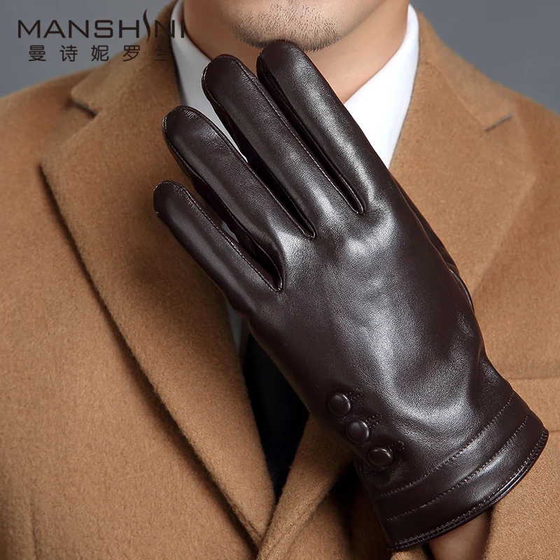 Перчатки из натуральной кожи, мужские зимние уличные теплые кашемировые перчатки большого размера из овчины, перчатки для сенсорного экрана MLZ111
