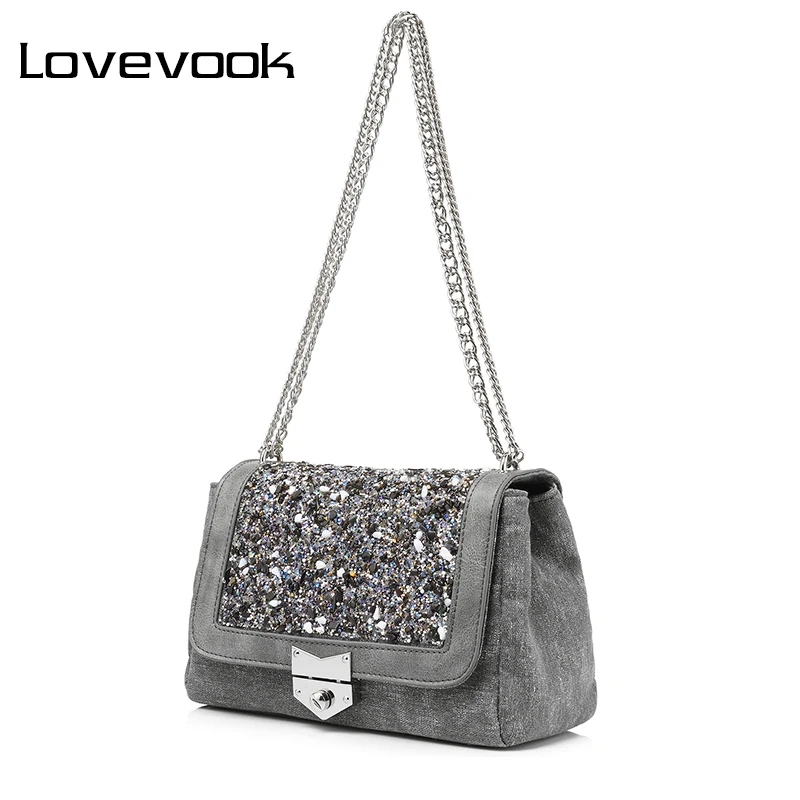 LOVEVOOK вечерняя сумка с цепочкой на плечо женская модная Холщовая Сумка женские