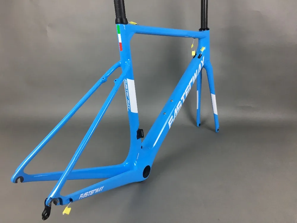 Perfect light blue 2018 TAIWAN FASTERWAY classic carbon road frameset UD weaves carbon bike frame:Frameset+Seatpost+Fork+Clamp+Headset 68