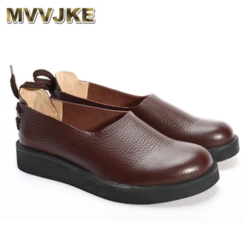 

MVVJKE Women Shoes Flat 100% Authentic Leather Ladies Flat Shoes Round Toe Mary Jane Flats Female Footwear