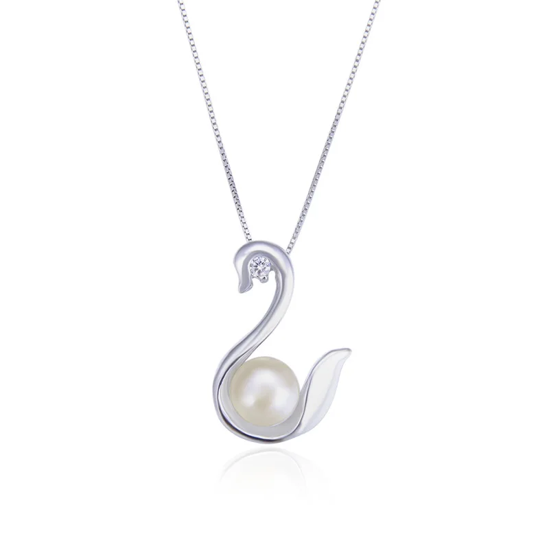 

HongYe Pearls Necklace Charm Jewelry Ladies Elegant Swan Shaped Pendant Long Necklace Sterling S925 Chain Fashion Jewelry Gifts