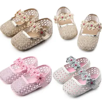 

Kids Baby Girls Infant Newborn Floral Sequins Princess Shoes Flower Hollow Anti--Slip Soft Sole Prewalker First Walker Shoes New