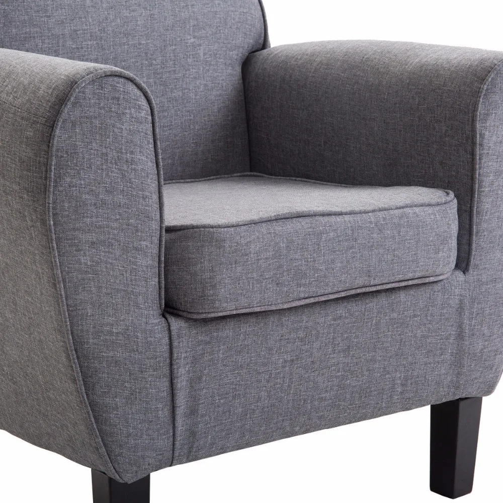 Goplus Arm Chair Modern Single Sofa Leisure Accent Fabric Upholstered Wood Leg Sponge Sofa Gray Living Room Furniture HW56720