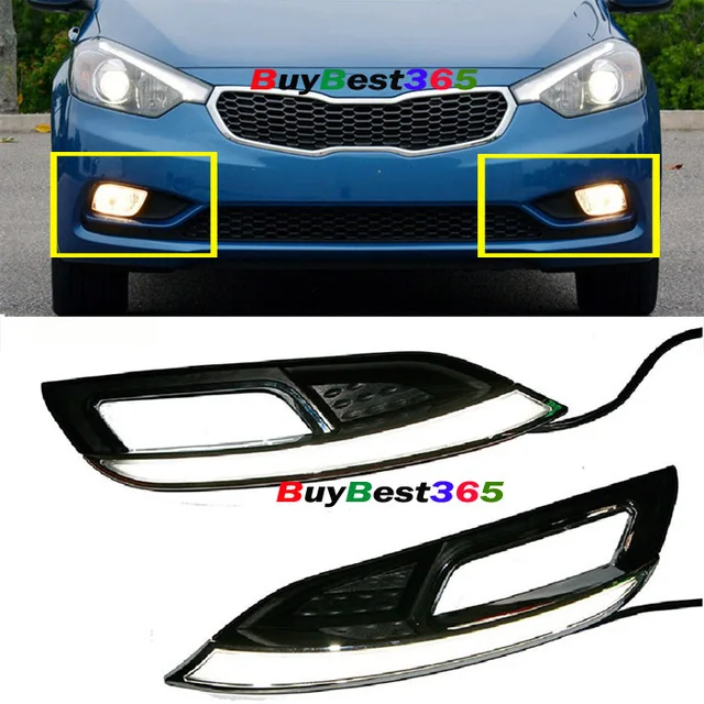 LED Daytime Running Lights DRL Lamps with fog lamp cover Fit 2014+ Kia Forte K3in Car Light