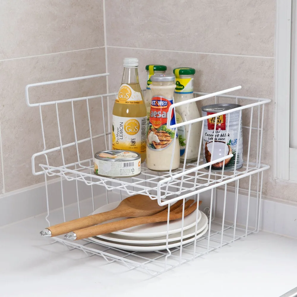 

2PCS Cupboard Hanging Under Shelf Storage Iron Mesh Basket Cabinet Door Organizer Rack Closet Holders Storage Rack Organizer
