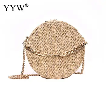 

Women Beach Crossbody Bag Straw Handmade Woven Circle Shoulder Bag 2019 Hot New Black Round Rattan Bags Female Handbags