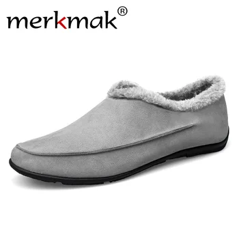 

Merkmak Brand Suede Snow Shoes Fashion Soft Men Loafers Moccasins High Quality Winter Casual Men Flats Hot Sell Driving Shoes