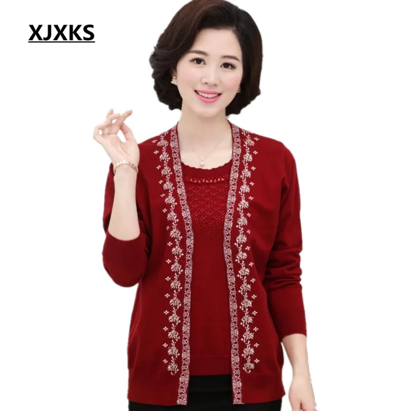 Spring and autumn 2017 New Women 4 colors Elegant Two pieces set shirt and cardigan S 5XL Oversized sweater 6069
