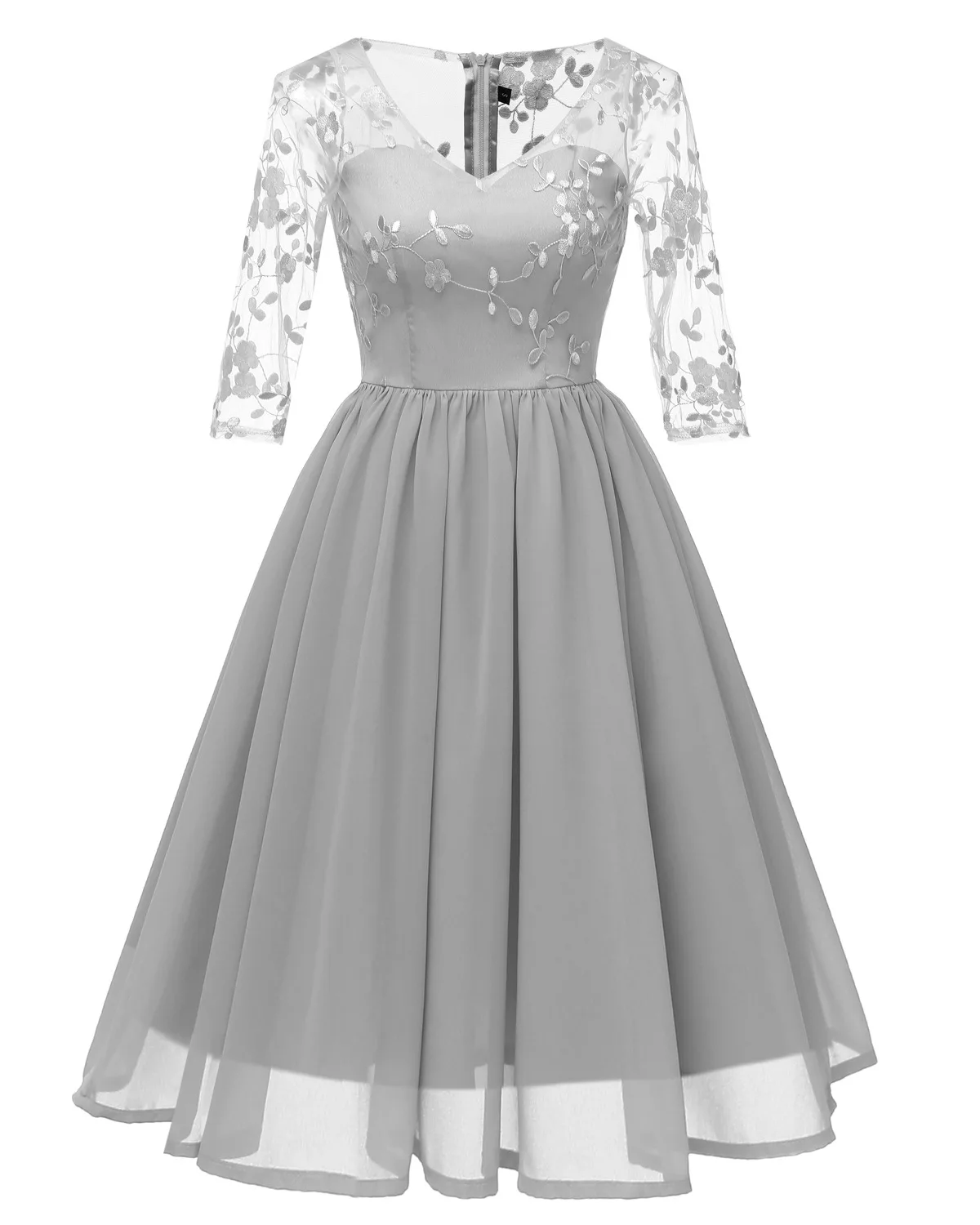 Classic V Neck Lace Chiffon Dress Women Midi A Line Dress Girls Prom