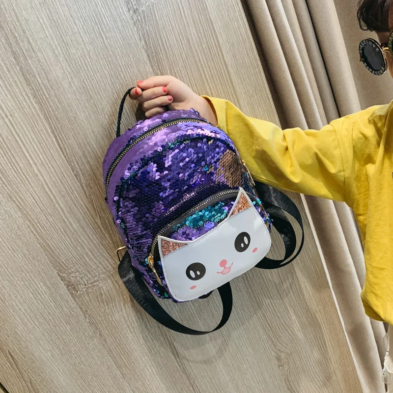  Kid Backpack Sequins Cartoon Cat Print Bags Kindergarten Toddler Children School Backpack For Girls - 33009479237
