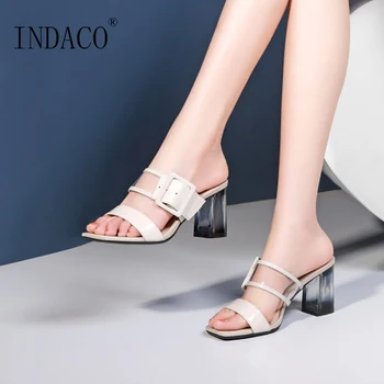 

Women Sandals 2019 Bling Fashion Square Heel Summer Slippers High Heel Shoes Sandals Women