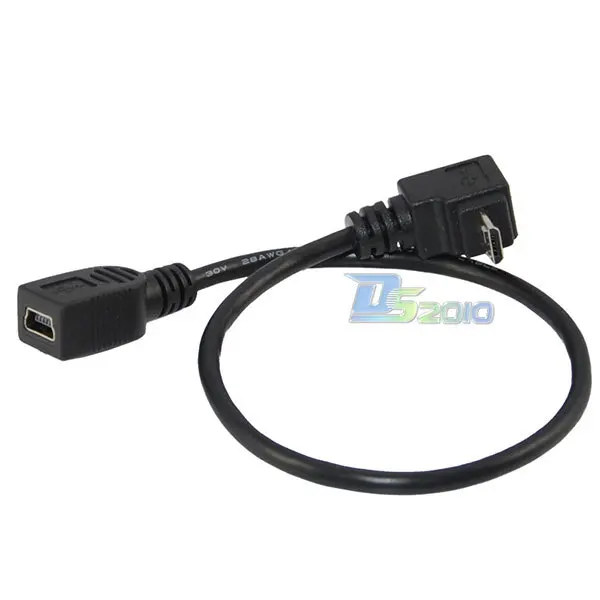 

High Quality25cm USB 2.0 Micro 5 Pin male Up Angled 90 Degree To Mini 5 pin Female cable
