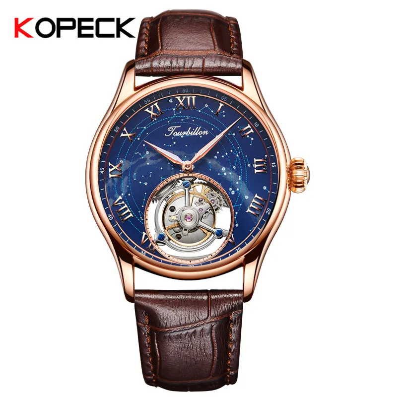 

KOPECK Mechanical Watches Men Watch Top Brand Luxury Double Sapphire Crystal Original Tourbillon Hollow Movement 7006G