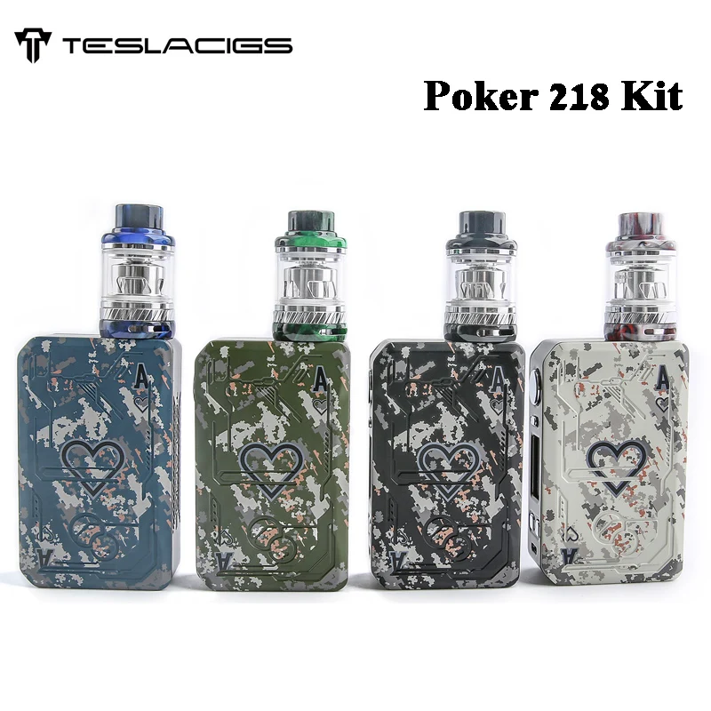 

Original Teslacigs Poker 218 TC Kit 218W Poker Box Mod with 2ML / 6ML Resin Tank Tesla Electronic Cigarette Vape Vaporizer