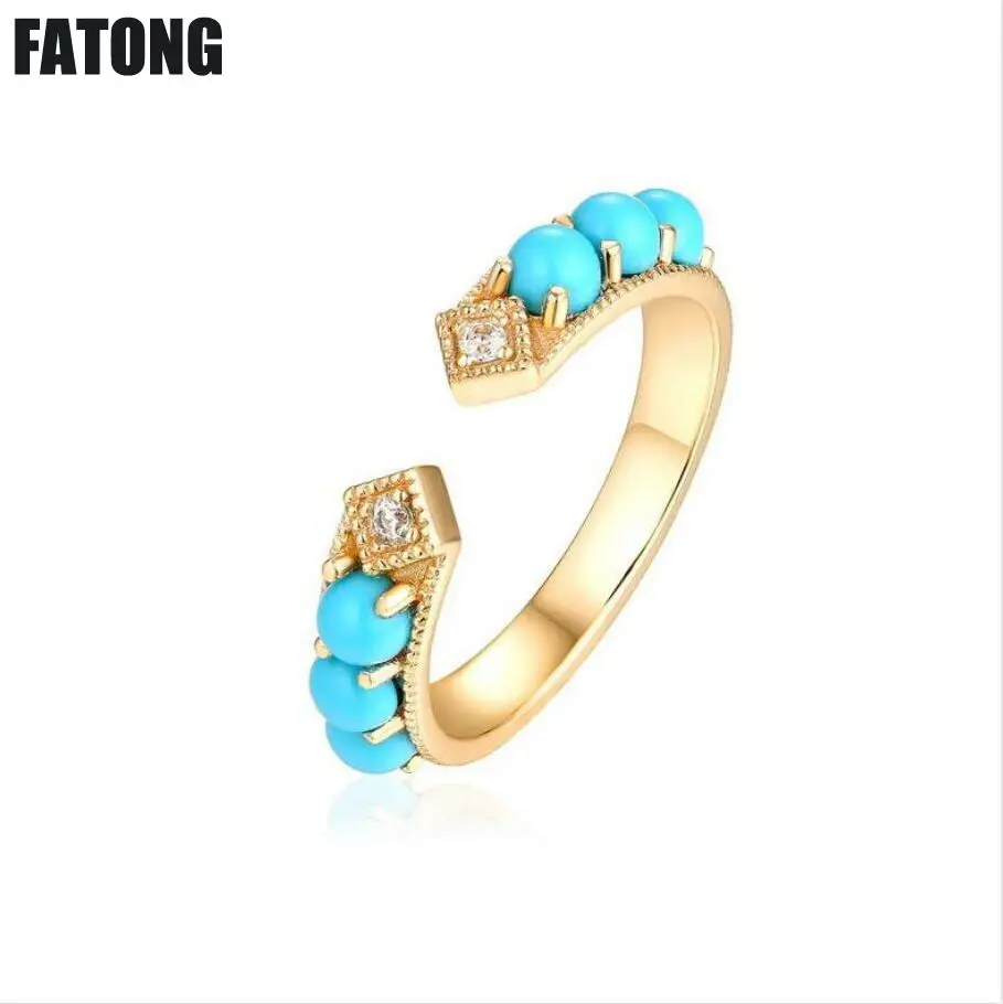 

New luxury 925 sterling silver ring female turquoise geometric girlfriends ring. J0126