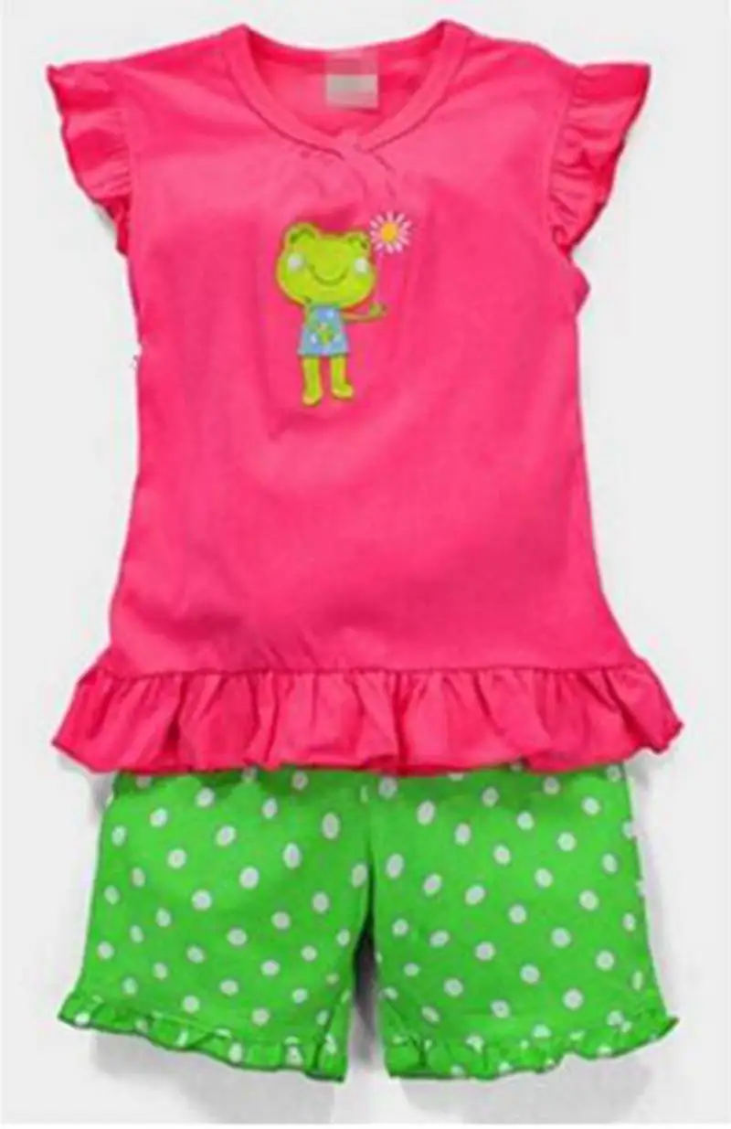 New Summer Girls Pajamas Suit Frog Children Clothing Sets Baby Girl