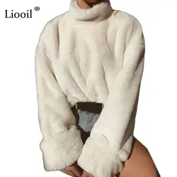 SLiooil плюшевый свитер Топ Женская одежда зимняя повседневная с длинным рукавом Водолазка пуловер искусственный мех белый черный джемпер