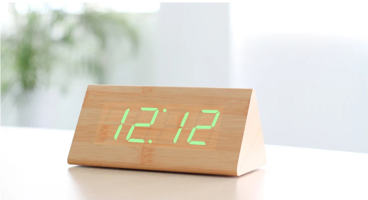 FiBiSonic светодиодный деревянный стол и Настольный будильник с температурным деревом Голосовая активация цифровые настольные часы - Цвет: bamboo green
