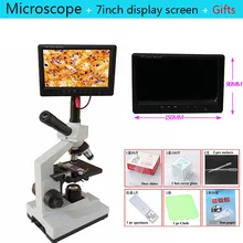 1000X 2000X микроскоп 7 ''дюймовый экран дисплея+ Биологический микроскоп Монокуляр Microscopio Biology широкий объектив ТВ интерфейс