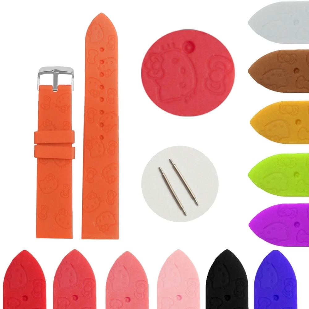 

20mm Light Orange Color Cartoon Cat Silicone Jelly Rubber Ladies Girls Lovely Choice Watch Band Straps WB1086H20JB