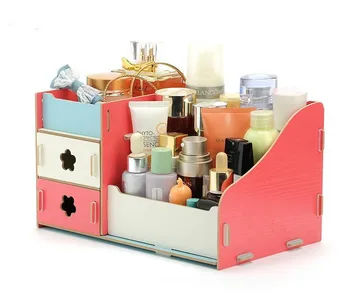 

Organizer Storage Box Wooden Jewelry Box White Make Up Cosmetic Box With Drawer Lipstick Holder