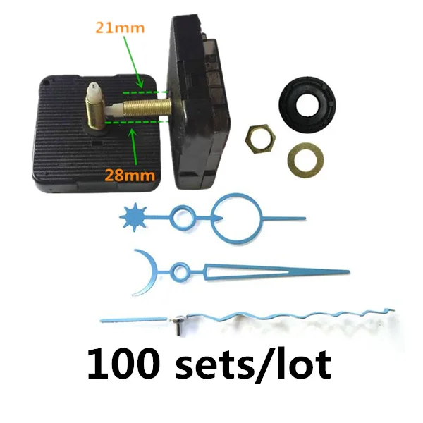 

100sets DIY Clock Mechanism Silent Sweep Hanging Quartz Watch Wall Clock Movement Parts Repair Replacement 28mm shaft with hook