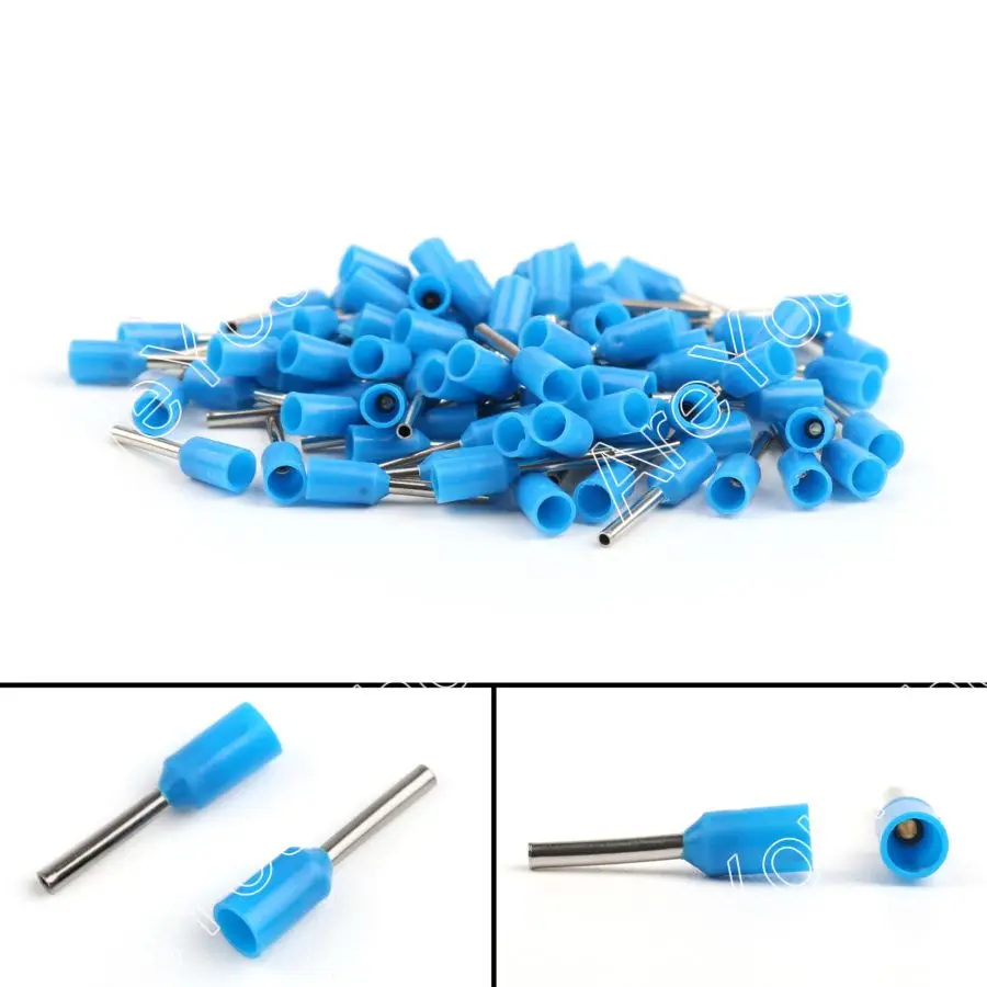 

Areyourshop Insulated Cord Terminal E0508 Wire Copper Crimp Cord Terminal 22AWG Blue nylon 1000PCS High Quality Tube Connector