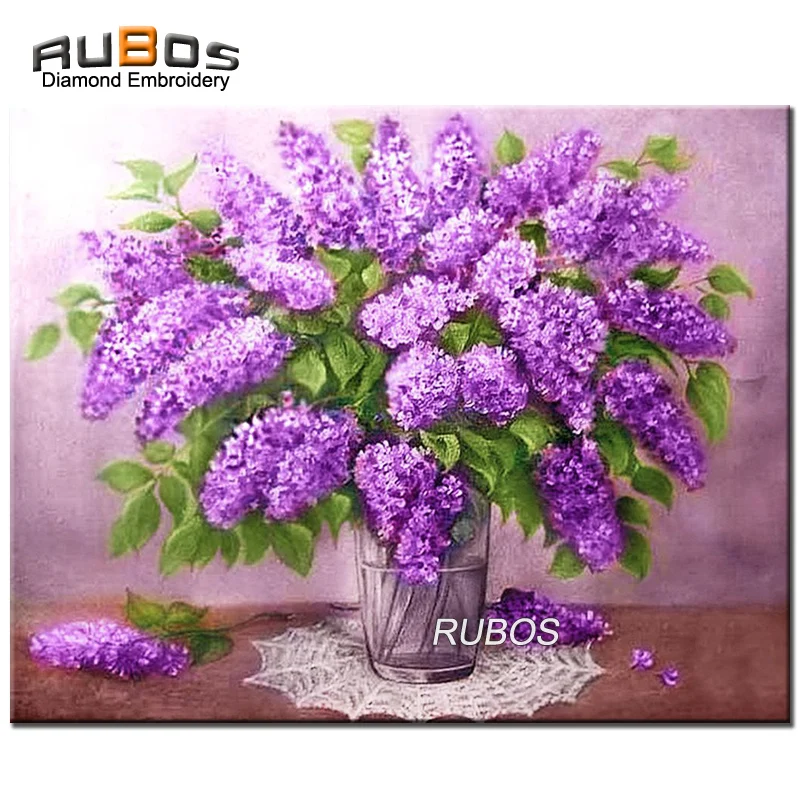 RUBOS DIY 5D A bouquet of lilac picture of rhinestone diamond painting cross stitch set diamond embroidery mosaic sale craft kit (1)