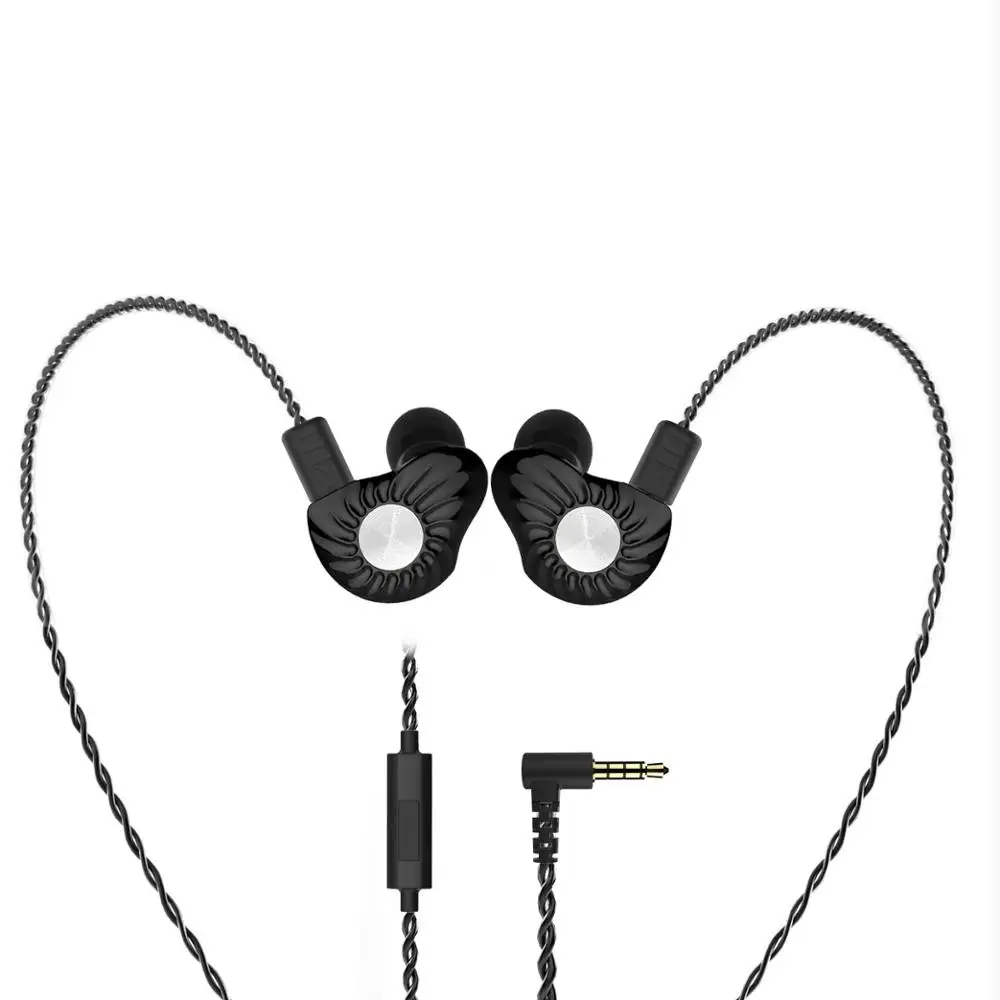 Revonext RX8 BA+ DD в ухо наушники гибридная гарнитура HIFI бас шумоизолирующие наушники с микрофоном заменить кабель - Цвет: Black with mic