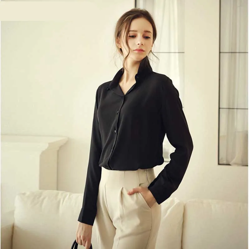 Office Lady Chiffon Solid Color Shirts Women Spring S XXL Loose 5 ...