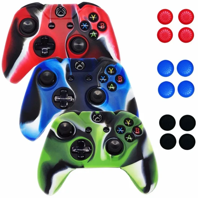 Best Price 3 Pack Camo Series Ultra Soft Silicone Protection Skin Case Cover +12pcs Antislip Caps for Microsoft Xbox one Controller 