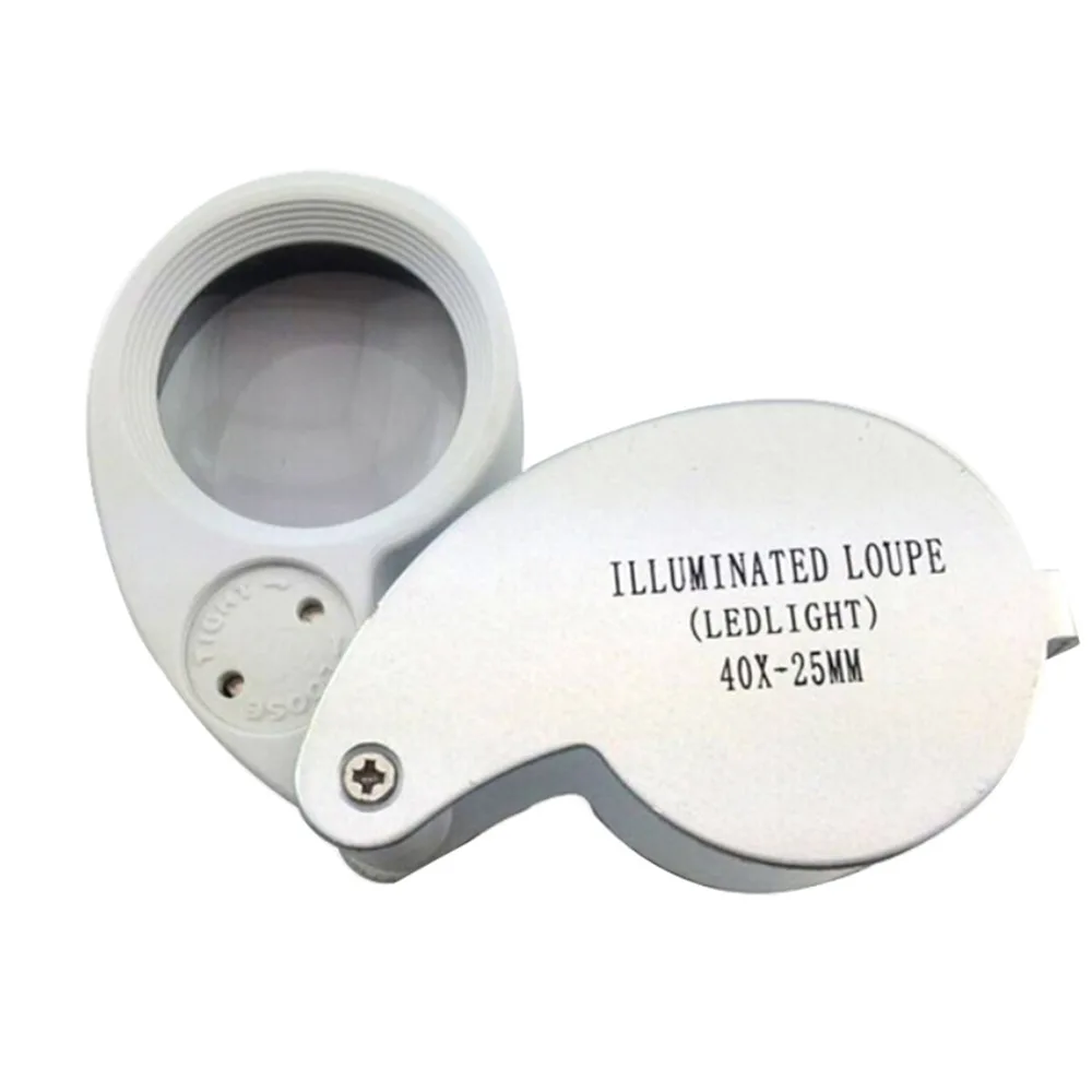 

40X Retractable Magnifying Illuminated LED Light Jeweler Loupe Folding Magnifier 40x25mm