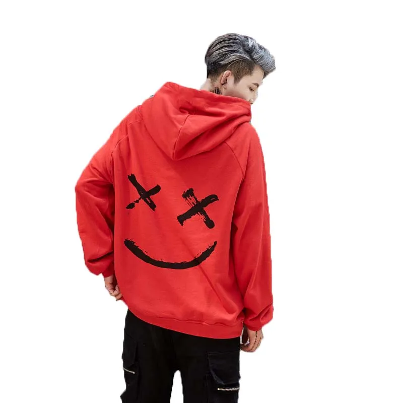 Smile Print Hoodie Hip Hop Streetwear Spring Autumn Men