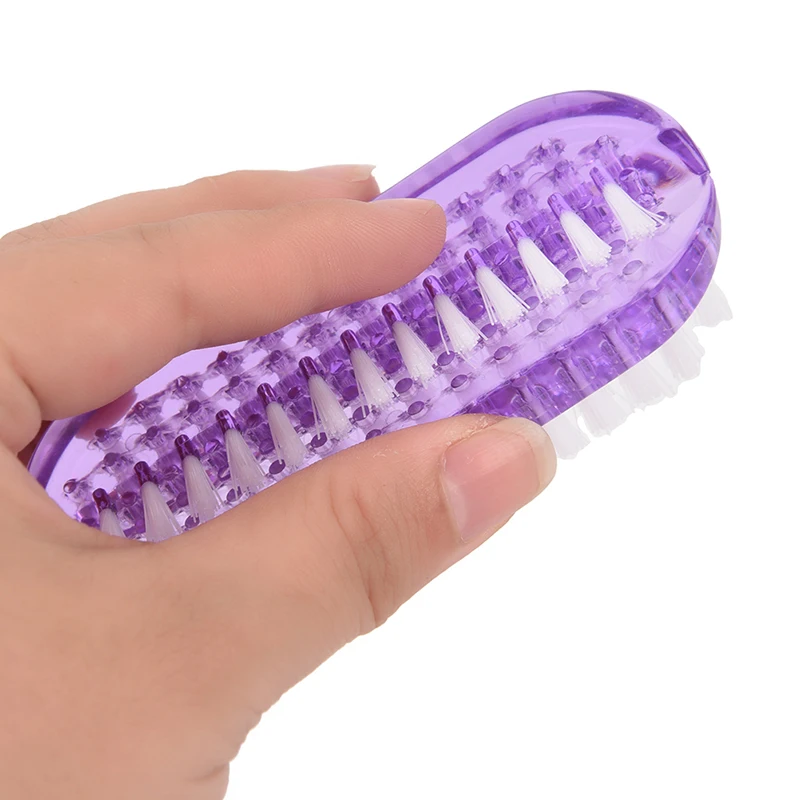 1 шт пластиковая щетка для чистки ногтей, щетка для очистки, двухсторонняя кисть для чистки ногтей, синий фиолетовый