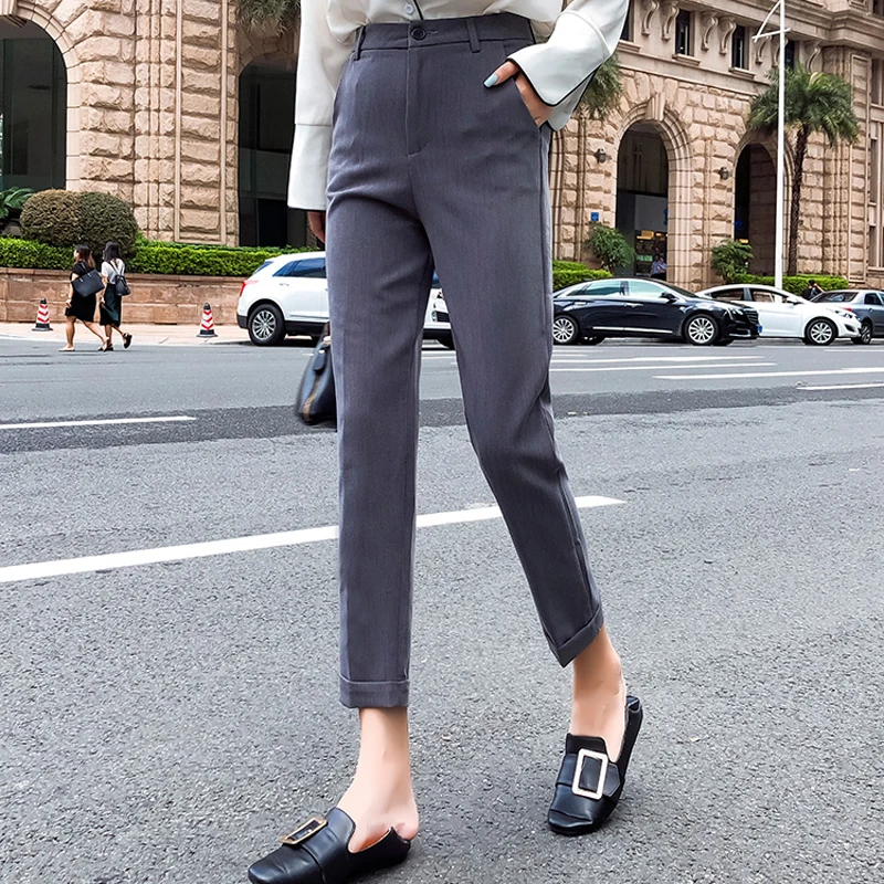 

Style High Waist Women Pencil Pant Zipper Pockets Light Brown Female Suit Pants Casual Solid Women Trousers 2018