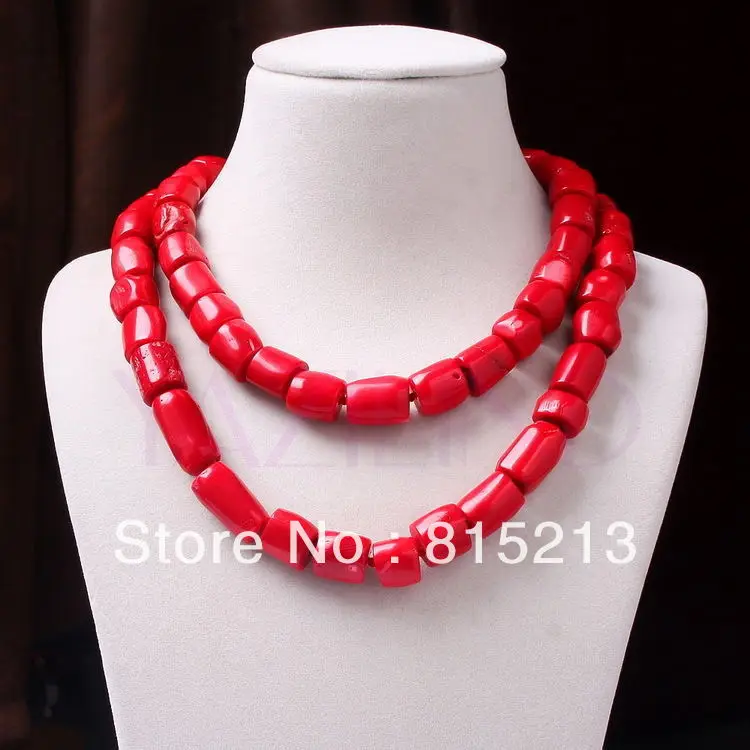 

N55 32 inch long genuine coral pillow bead strand sweater fashion chain necklace N Discount (A0325)