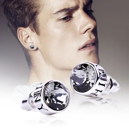 Серьги гвоздики унисекс из серебра 925 пробы с кристаллами|stud earrings|male stud earringmale